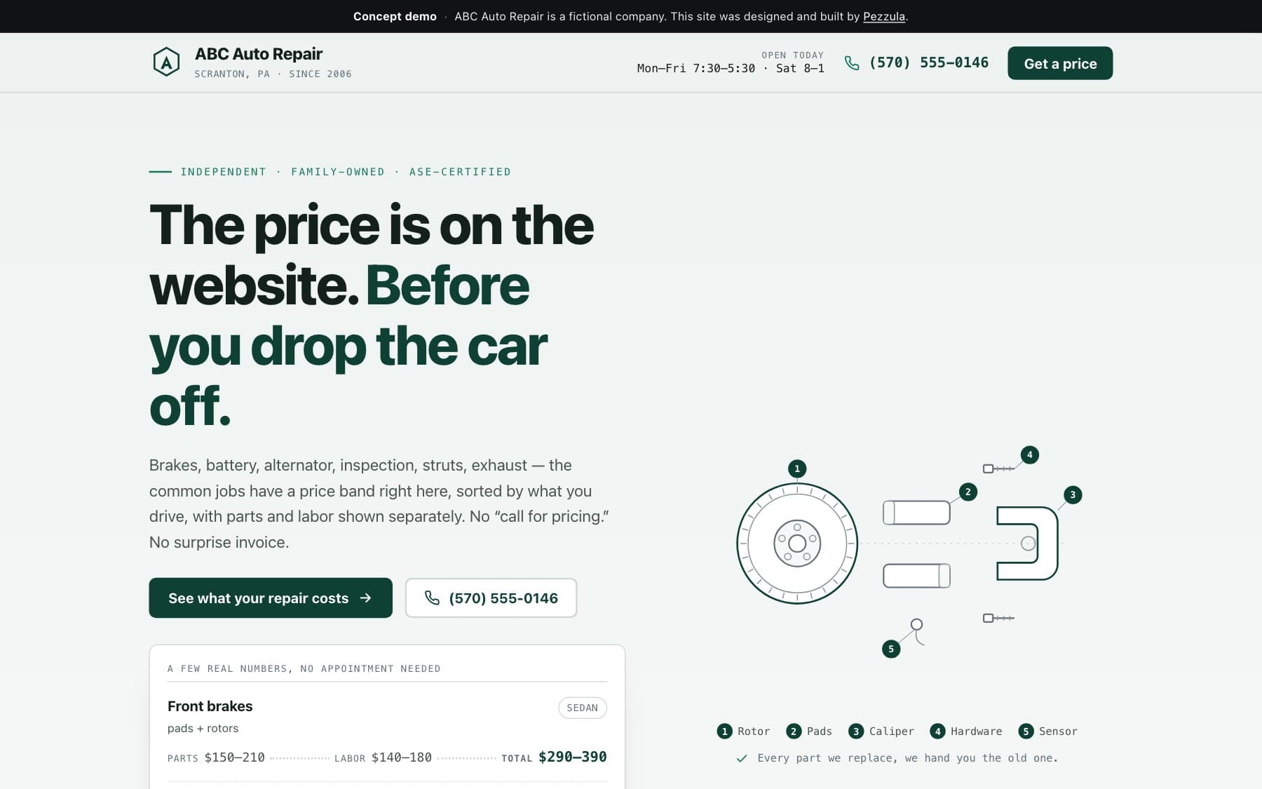 ABC Auto Repair — a auto repair shop website design concept by Pezzula