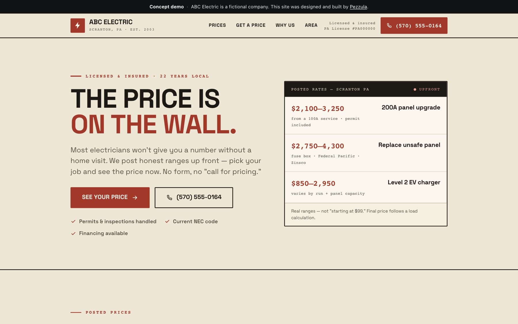 ABC Electric — a electrical contractor website design concept by Pezzula