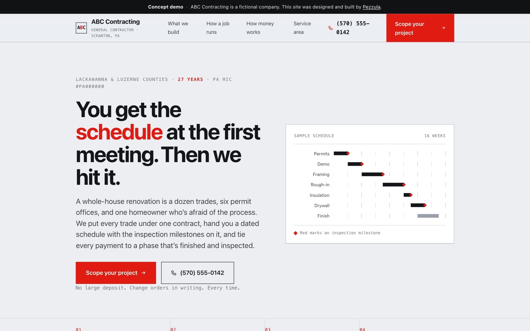 ABC Contracting — a general contractor website design concept by Pezzula