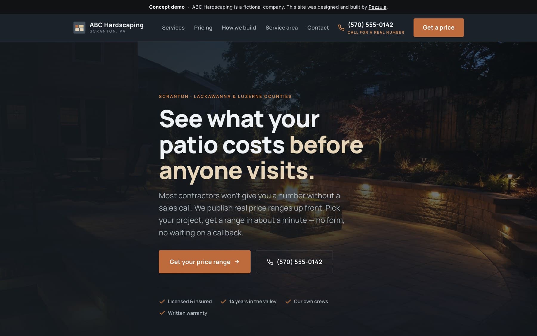 ABC Hardscaping — a hardscaping contractor website design concept by Pezzula