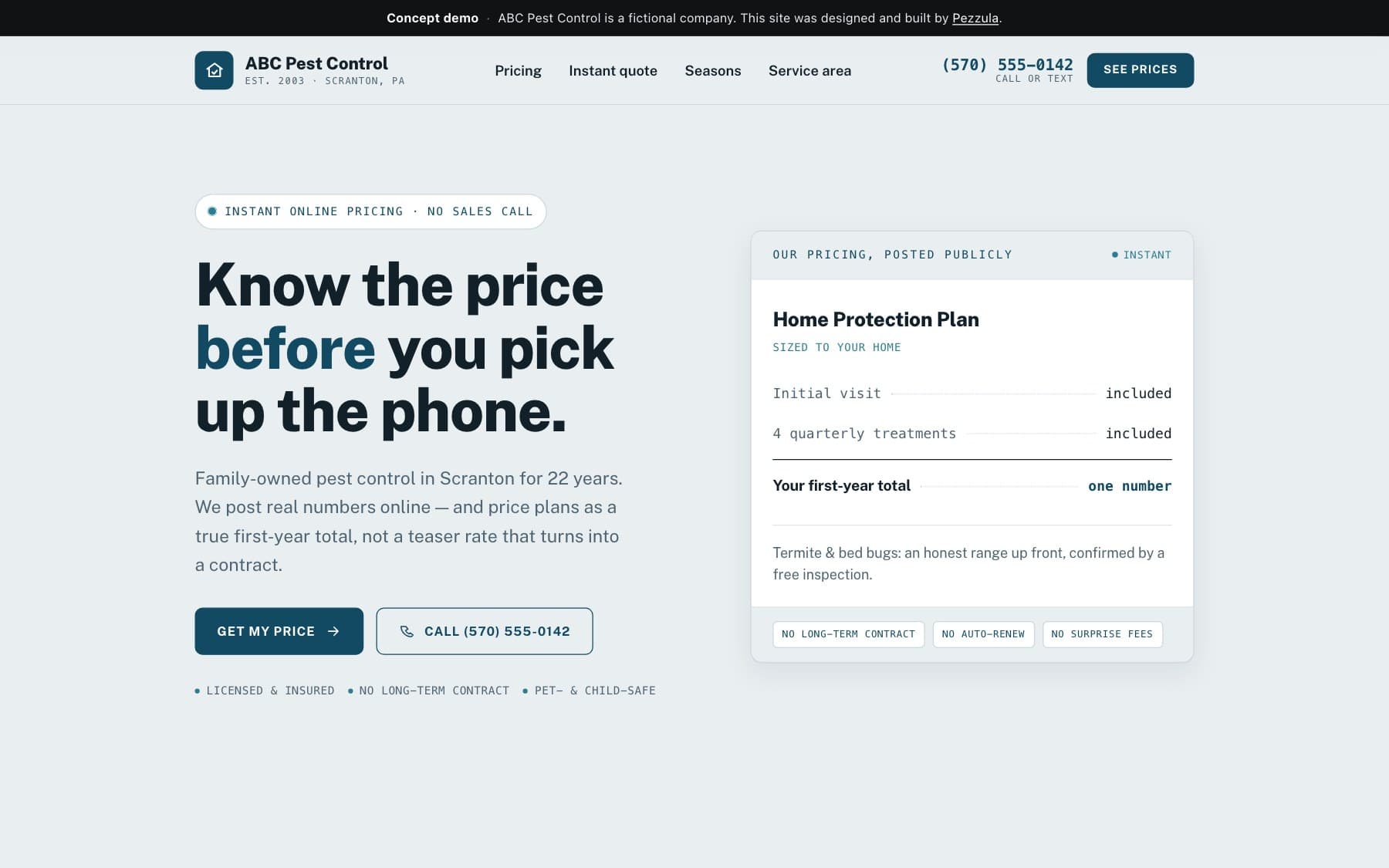 ABC Pest Control — a pest control company website design concept by Pezzula