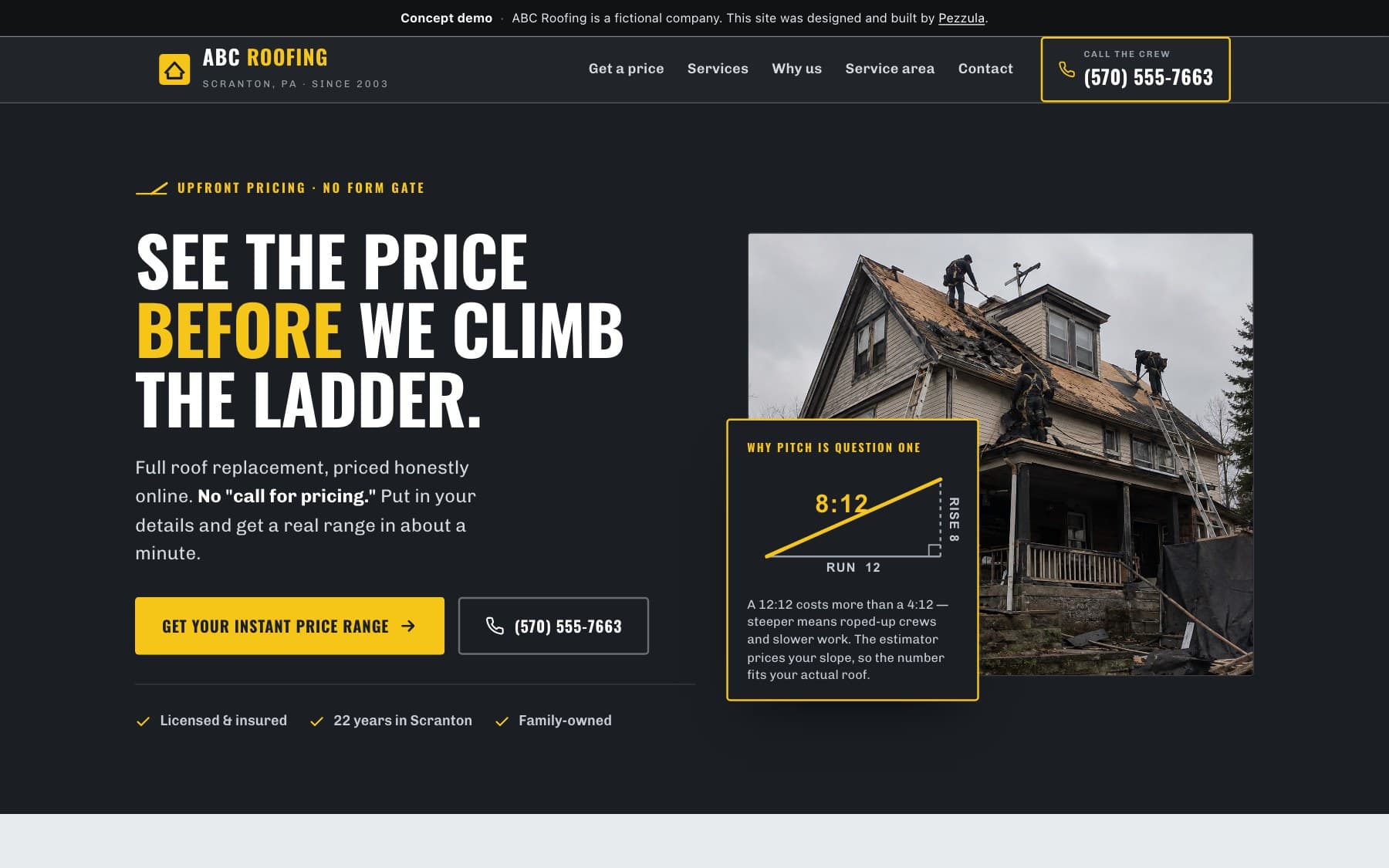 ABC Roofing — a roofing contractor website design concept by Pezzula