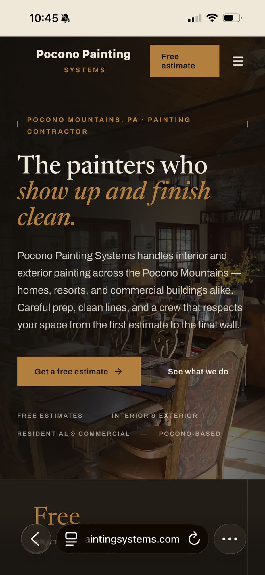 Pocono Painting Systems — a painting contractor website built by Pezzula — mobile view