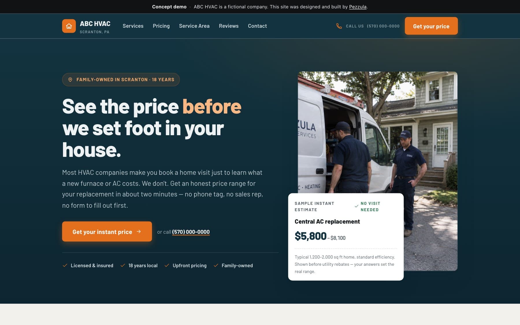 ABC HVAC — a HVAC contractor website design concept by Pezzula