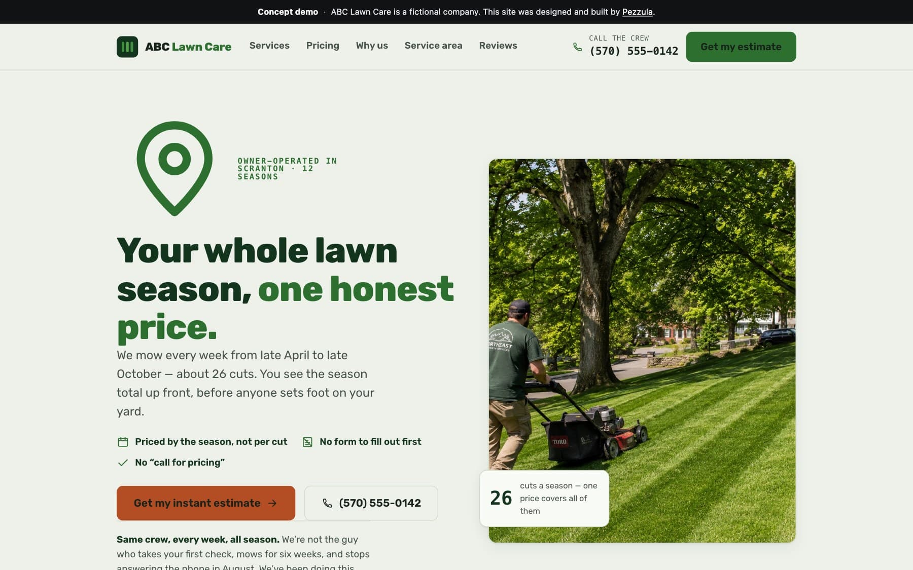 ABC Lawn Care — a lawn care company website design concept by Pezzula