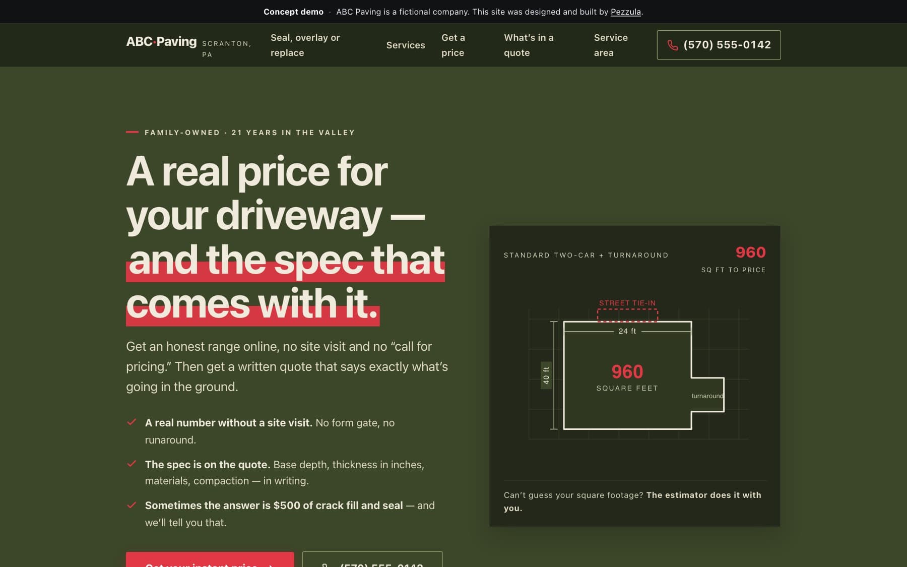 ABC Paving — a paving contractor website design concept by Pezzula