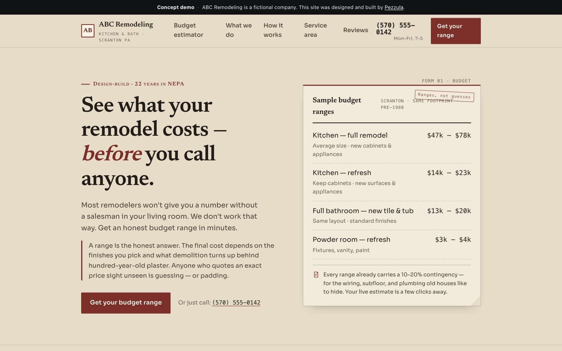 ABC Remodeling — a remodeling contractor website design concept by Pezzula