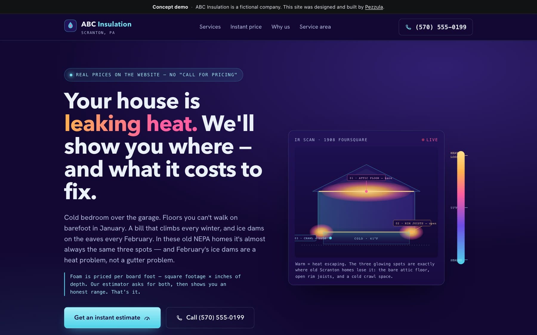 ABC Insulation — a spray foam insulation website design concept by Pezzula